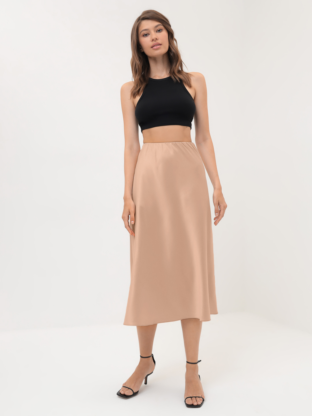 Юбка миди атласная (артикул 15996544/бежевый)