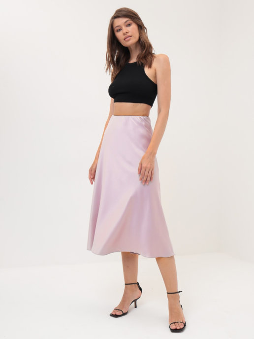 Юбка миди атласная (артикул 15996544/сиреневый)