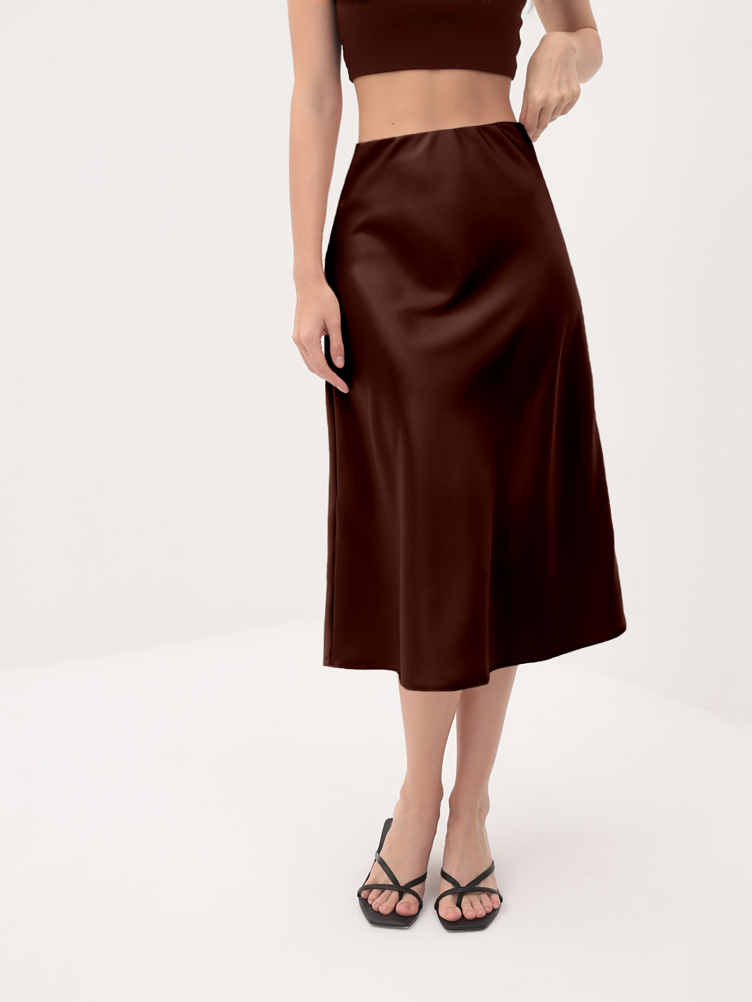 Юбка миди атласная (артикул 15996544/шоколадный)