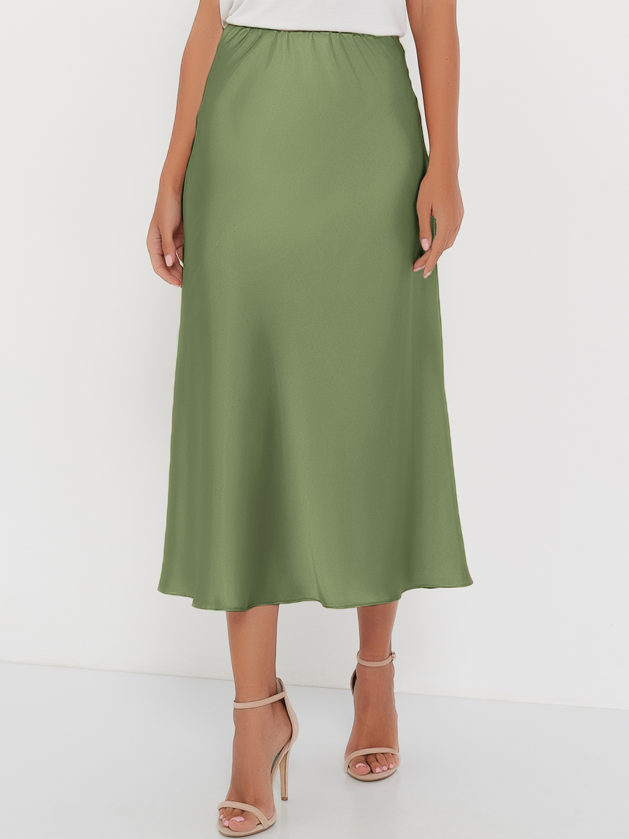 Юбка миди атласная (артикул 15996544/оливковый)