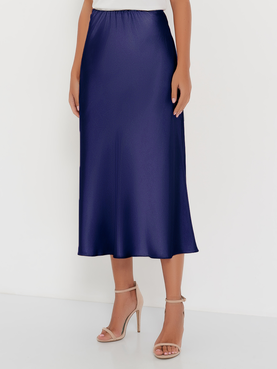 Юбка миди атласная (артикул 15996544/темно-синий)