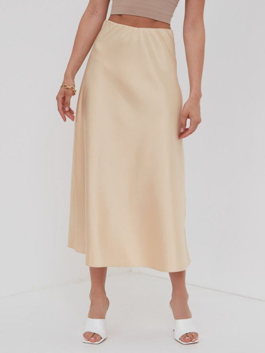 Юбка миди атласная (артикул 15996544/шампань)