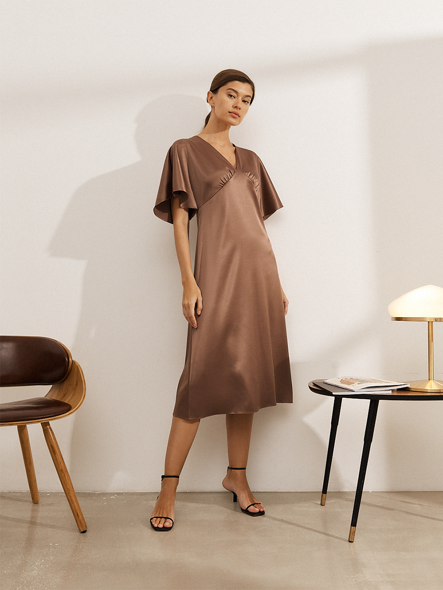 Платье-комбинация с рукавом (кофейный)