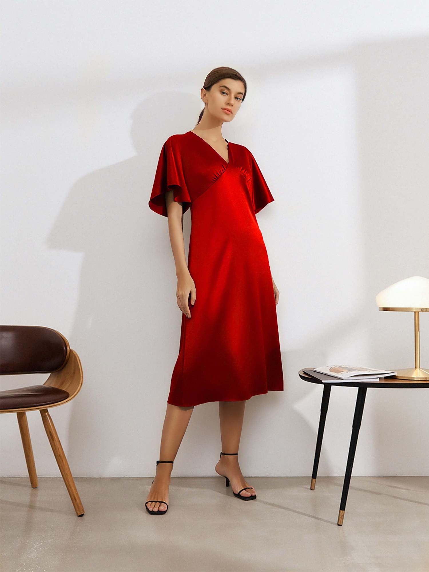 Платье-комбинация с рукавом (красный)