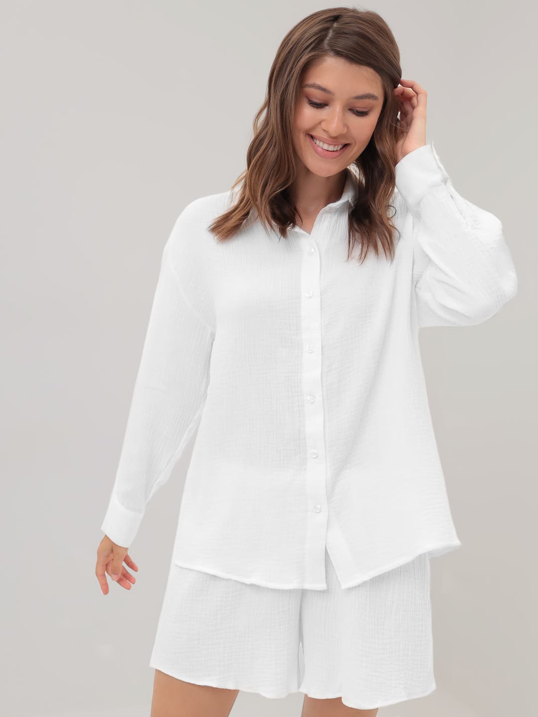 Пижама с шортами из муслина (белый)