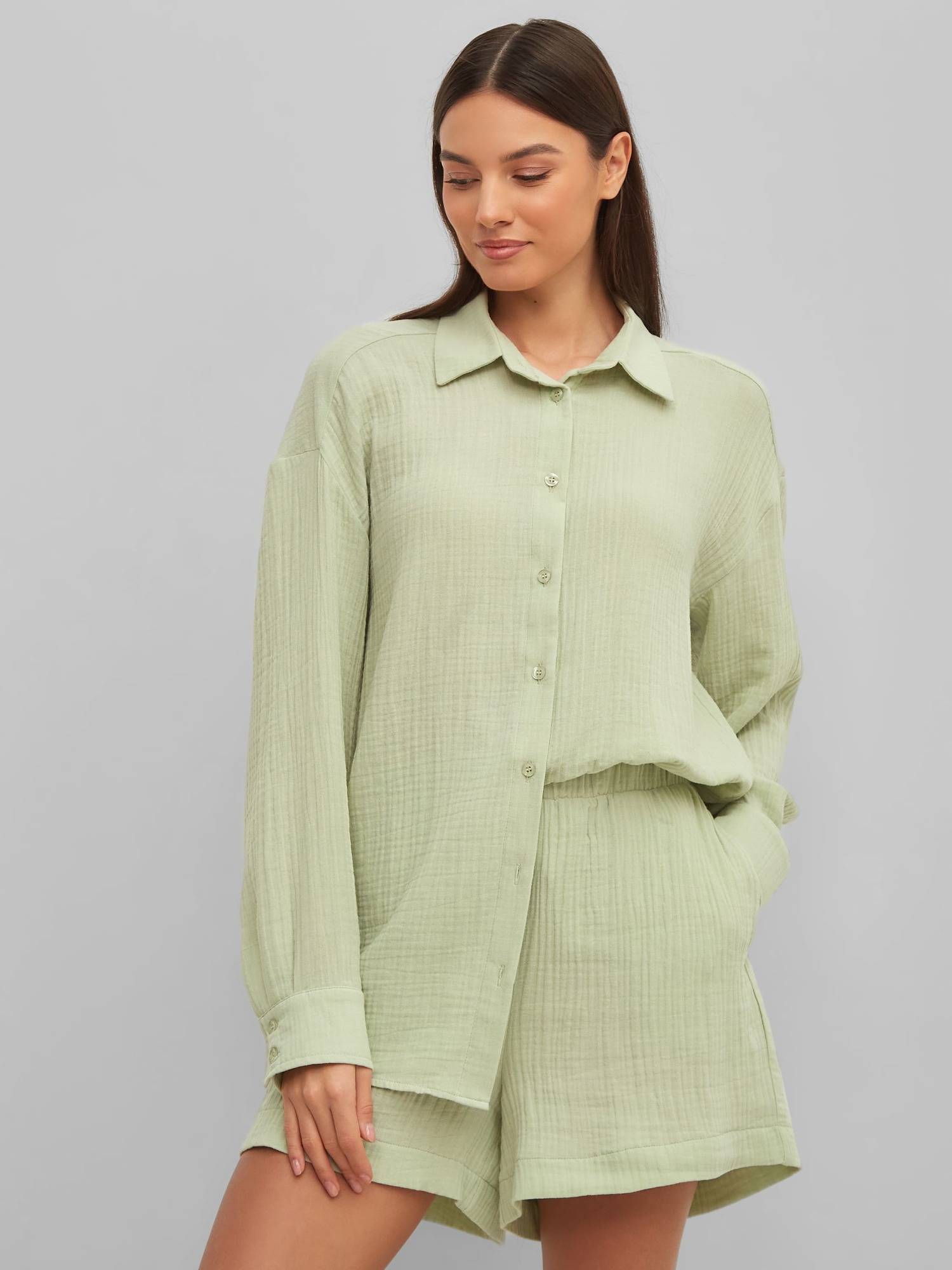 Пижама с шортами из муслина (фисташковый)