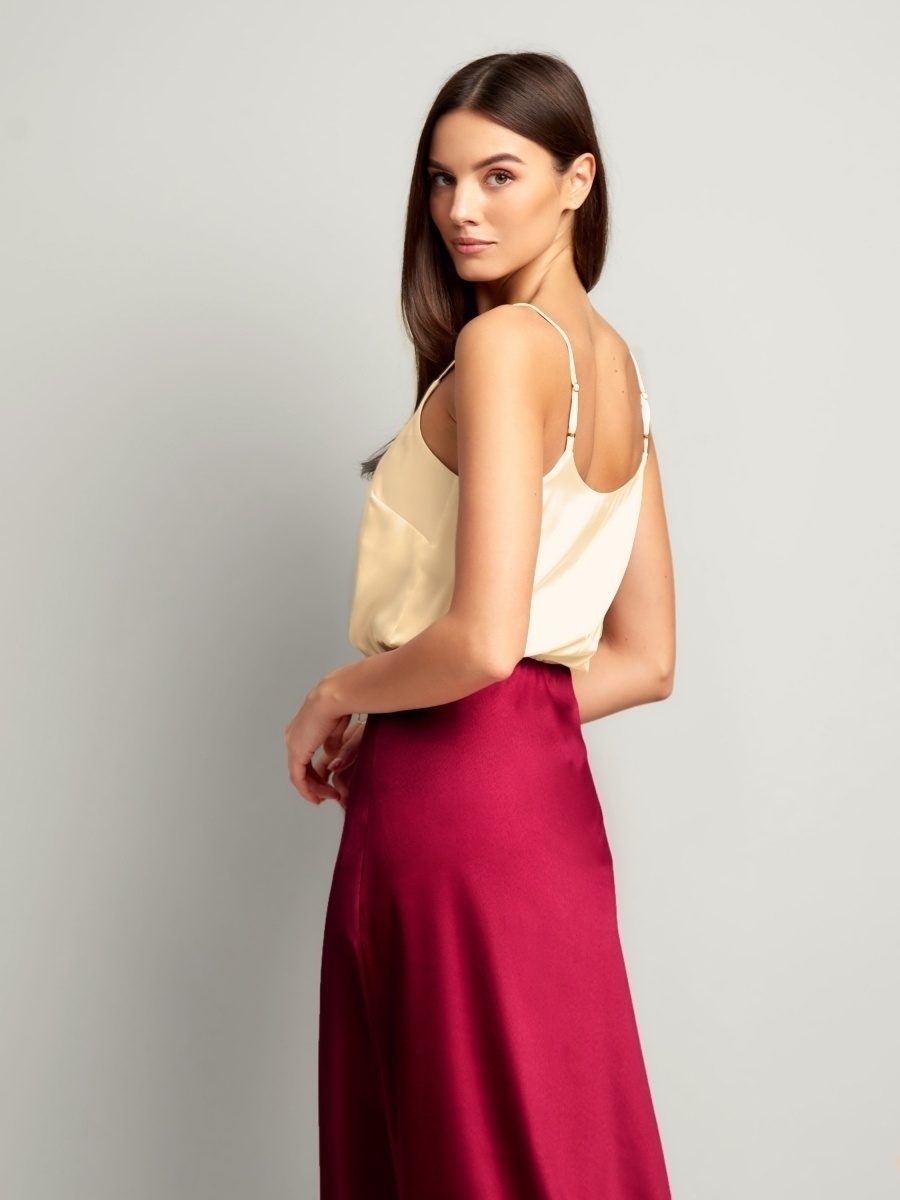 Юбка миди атласная (артикул 15996544/бордовый)