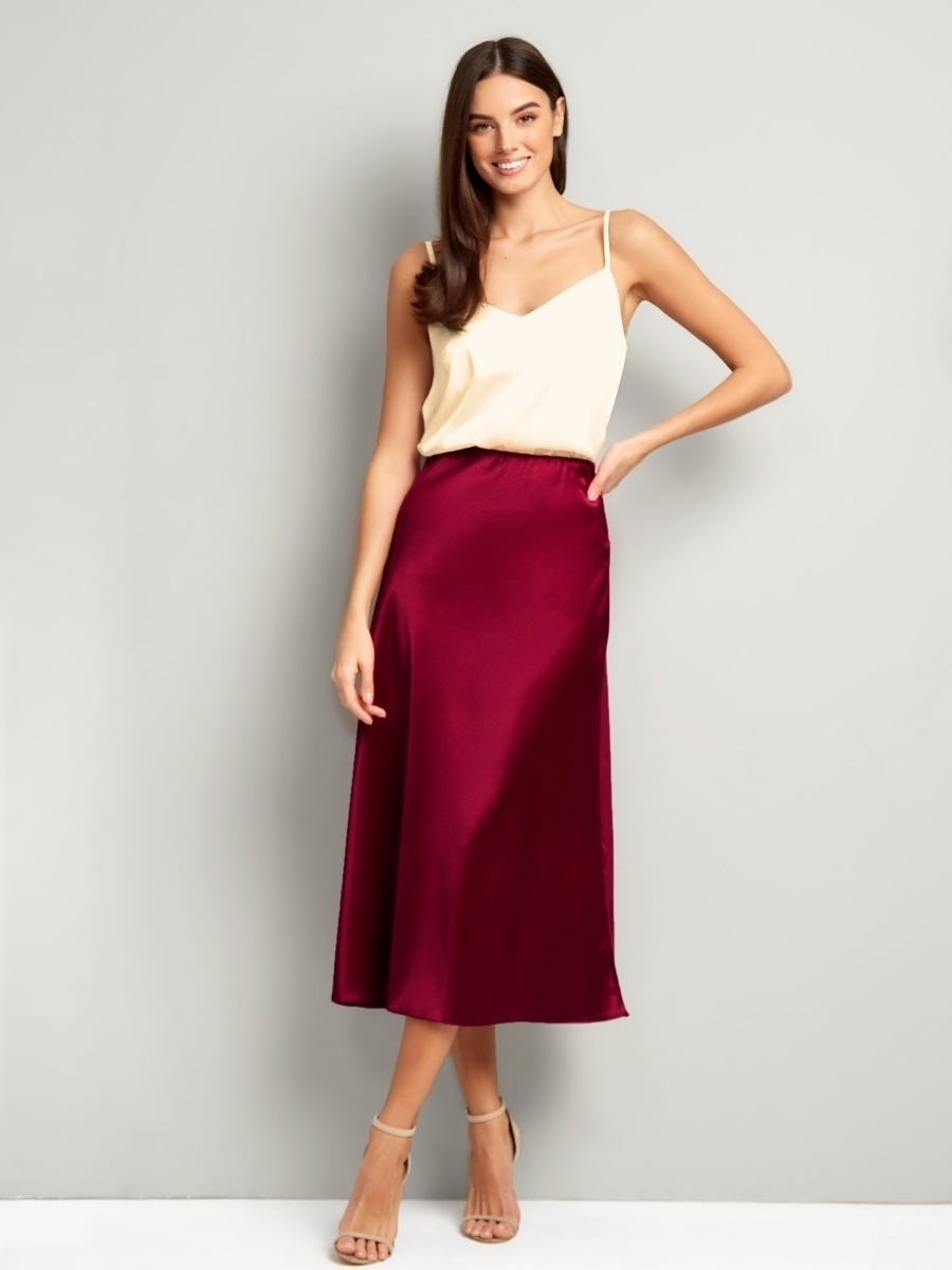 Юбка миди атласная (артикул 15996544/бордовый)