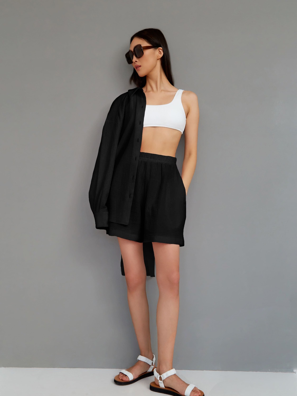 Пижама с шортами из муслина (черный)