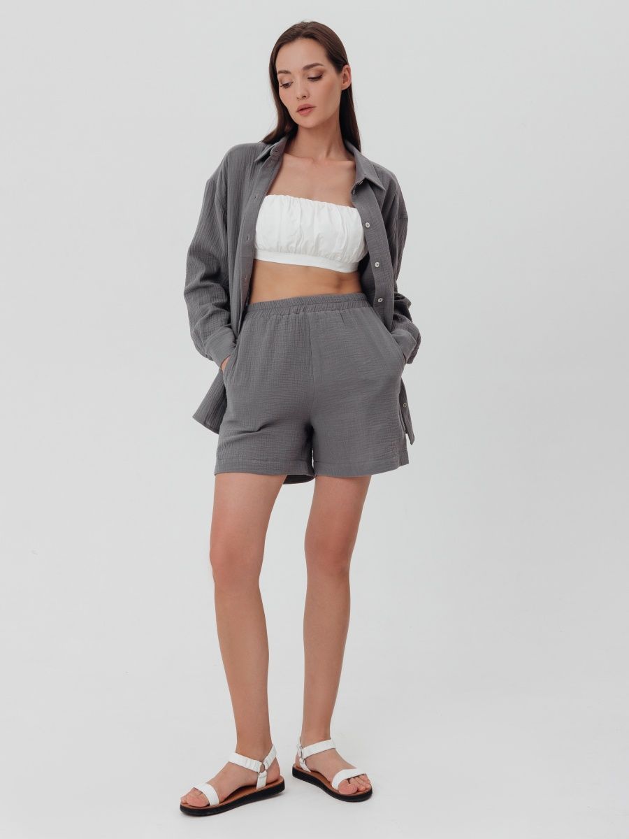 Пижама с шортами из муслина (серый)