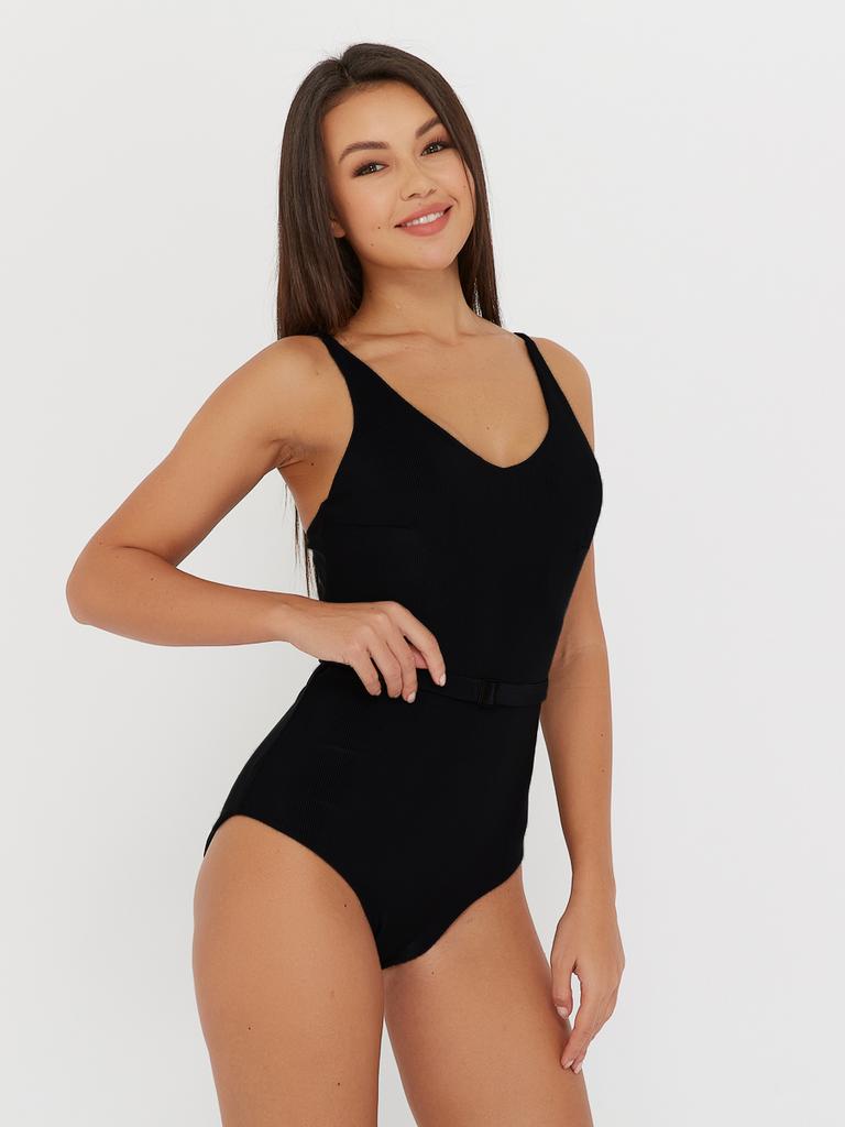 Купальник закрытый с поясом (черный)