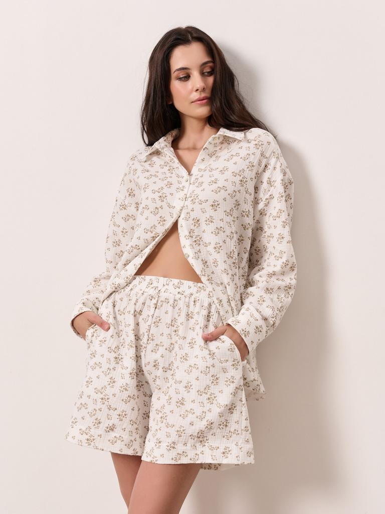Пижама с шортами из муслина (кремово-белый)