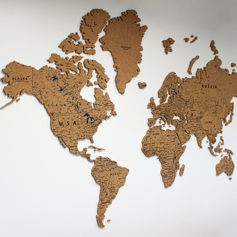 Фигурная пробковая карта мира(детализированный контур), размеры от 240 см