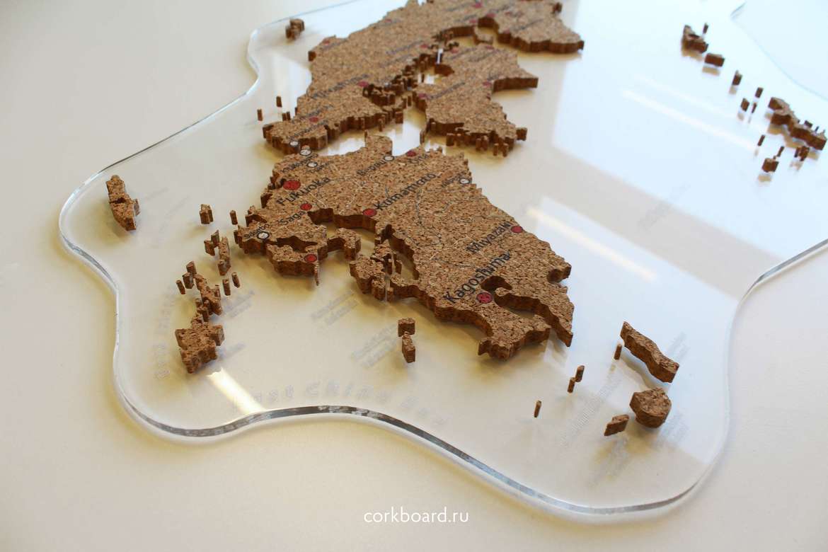 Пробковая карта Японии на оргстекле