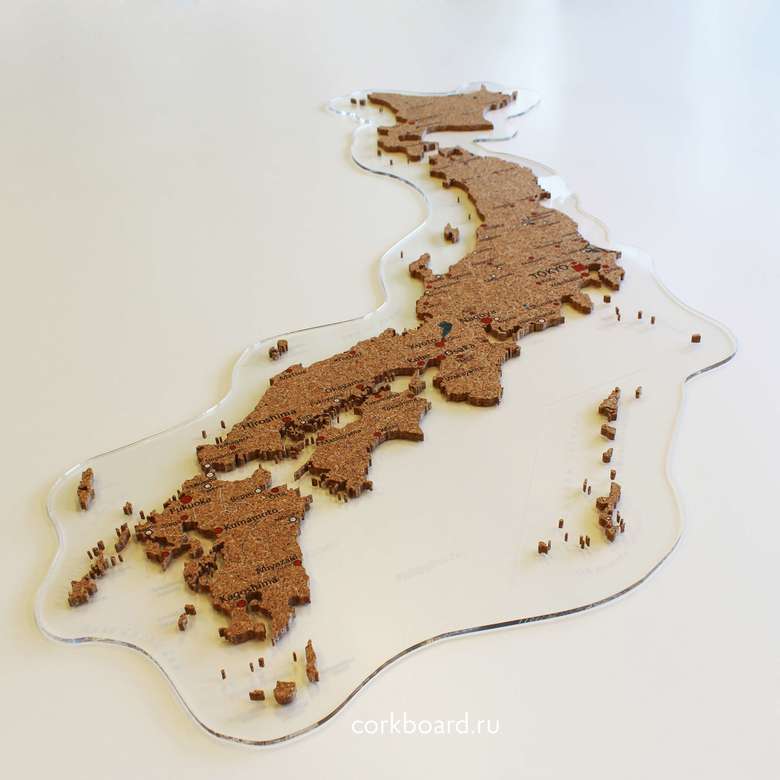 Пробковая карта Японии на оргстекле