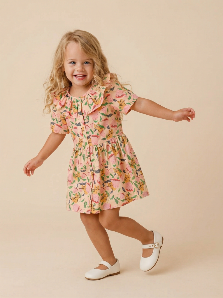 Платье  с воротником  на кнопках "Коты в колокольчиках"