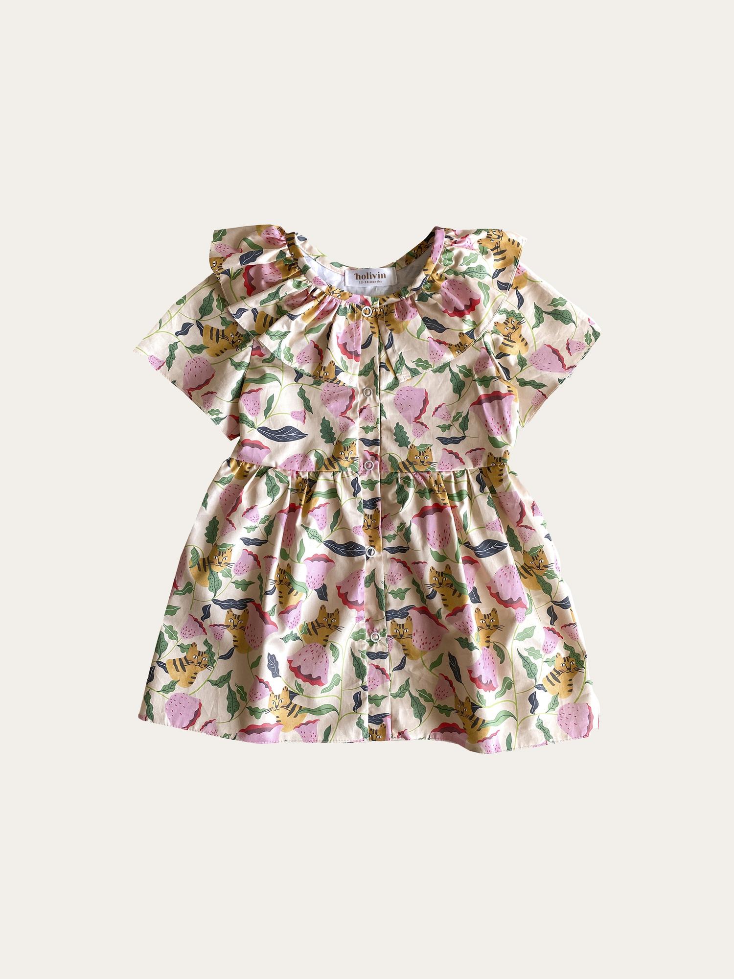 Платье  с воротником  на кнопках "Коты в колокольчиках"