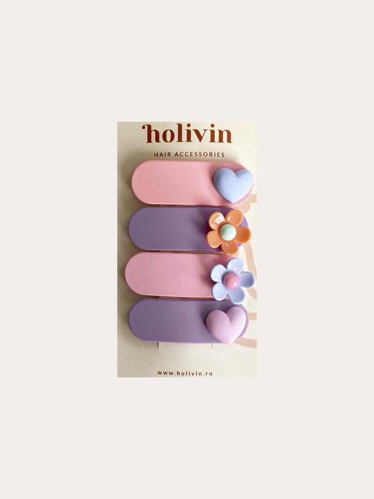 Набор из 4-х заколок для волос "Сердце-Цветок" HOLIVIN