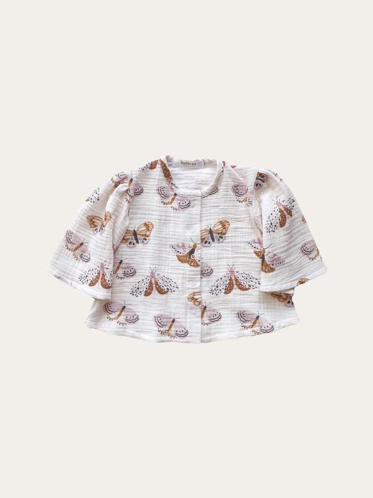 Блуза на кнопках из жатого хлопка  "Мотыльки"
