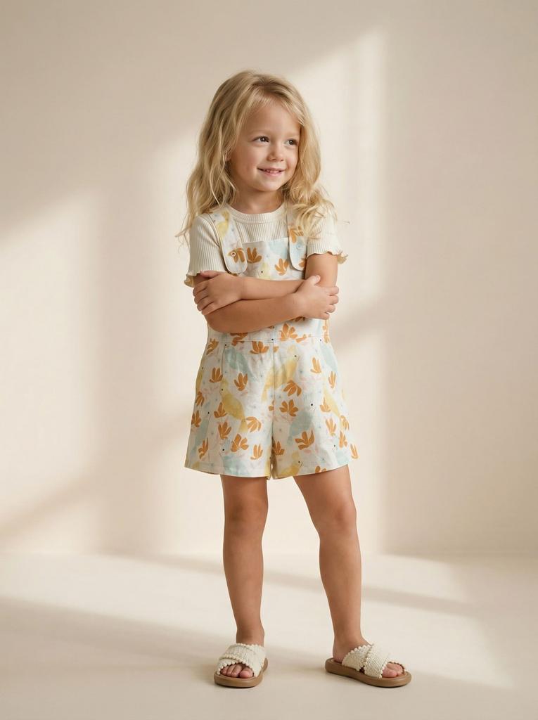 Льняной ромпер в принте "Попугаи"