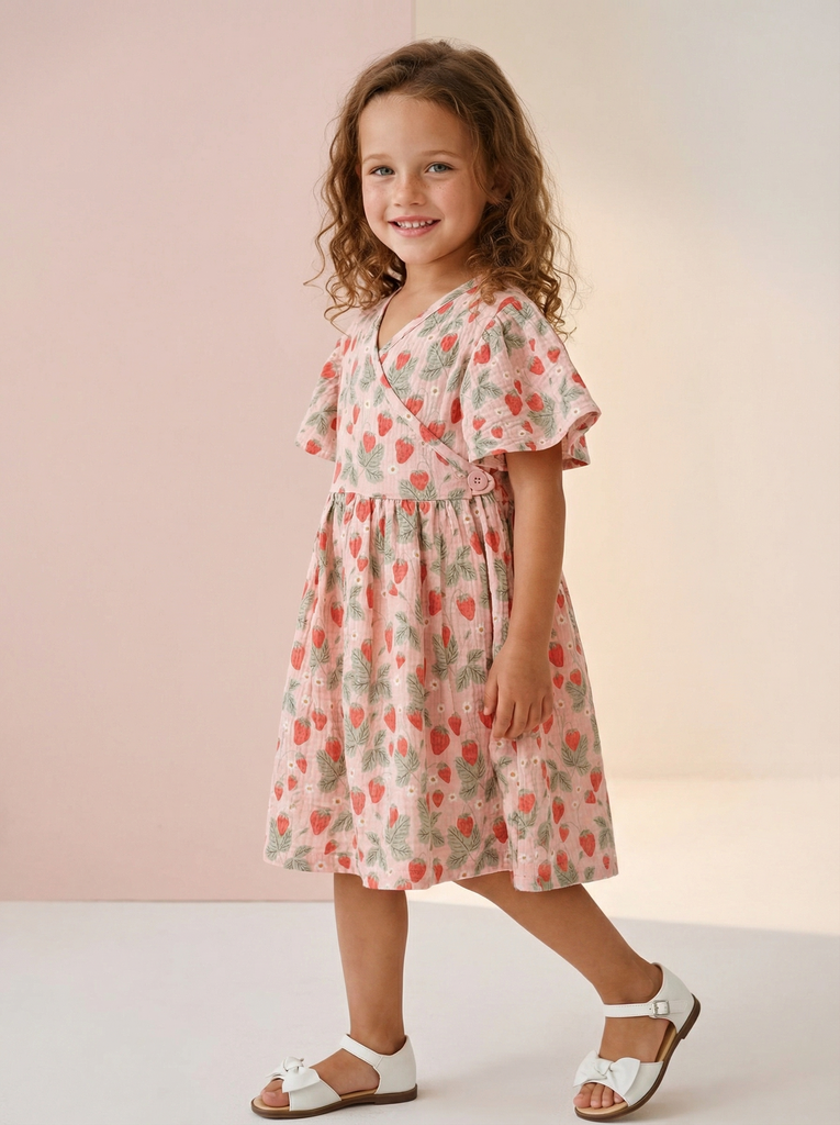 Платье из жатого хлопка "Клубника"