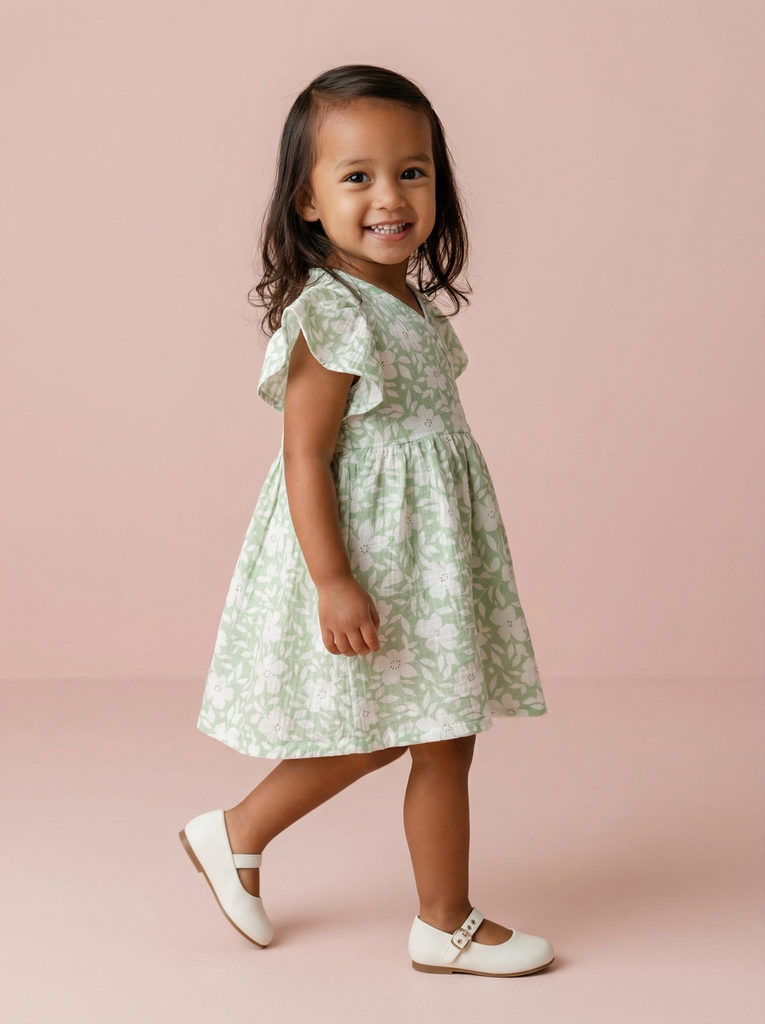 Платье из жатого хлопка "Цветы на мятном"