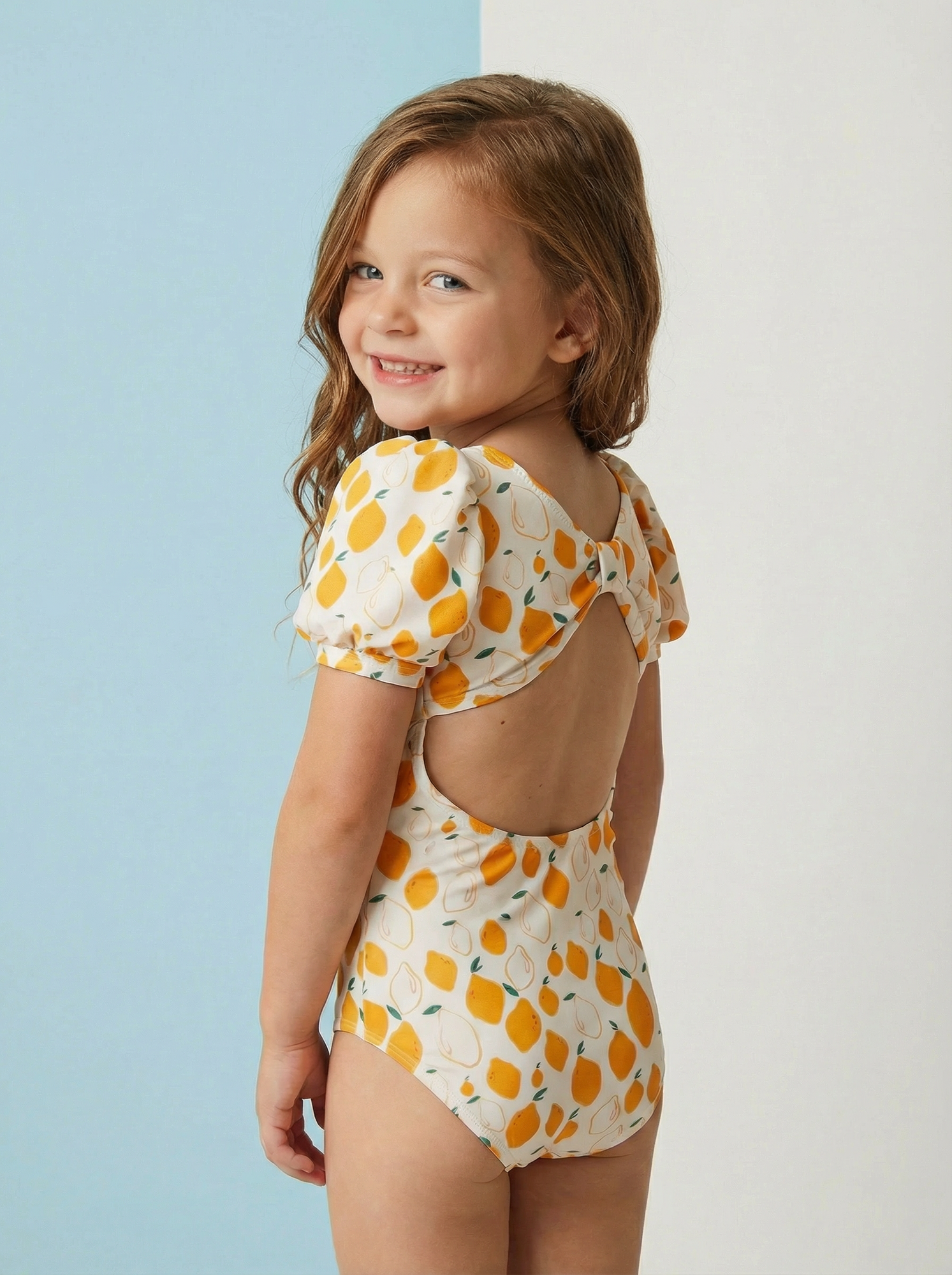 Купальник слитный с рукавами-фонариками "Лимоны"