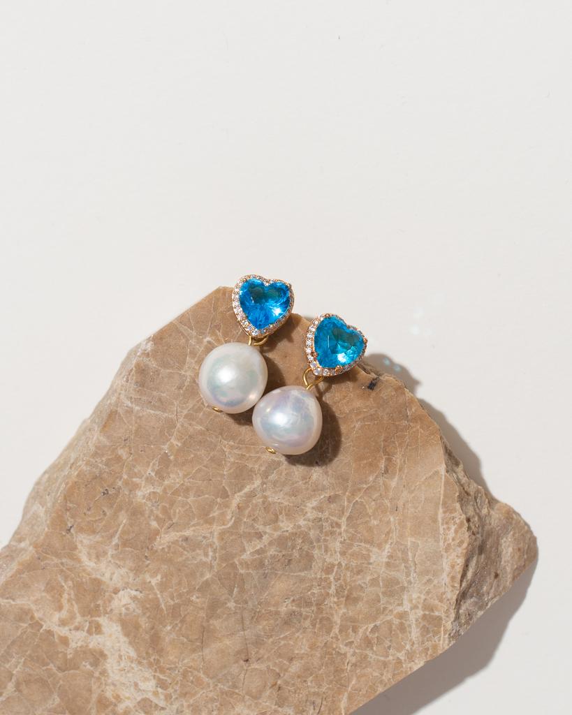 Серьги с сердцами и жемчугом