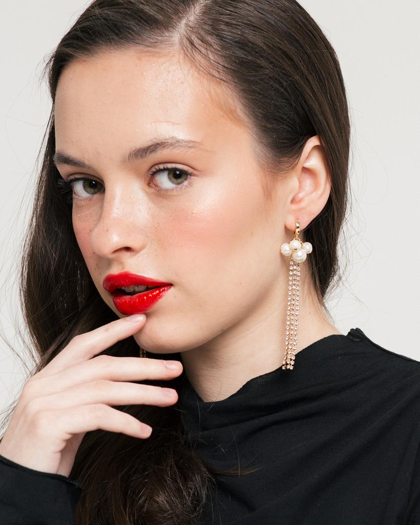 Серьги со стразами и жемчугом