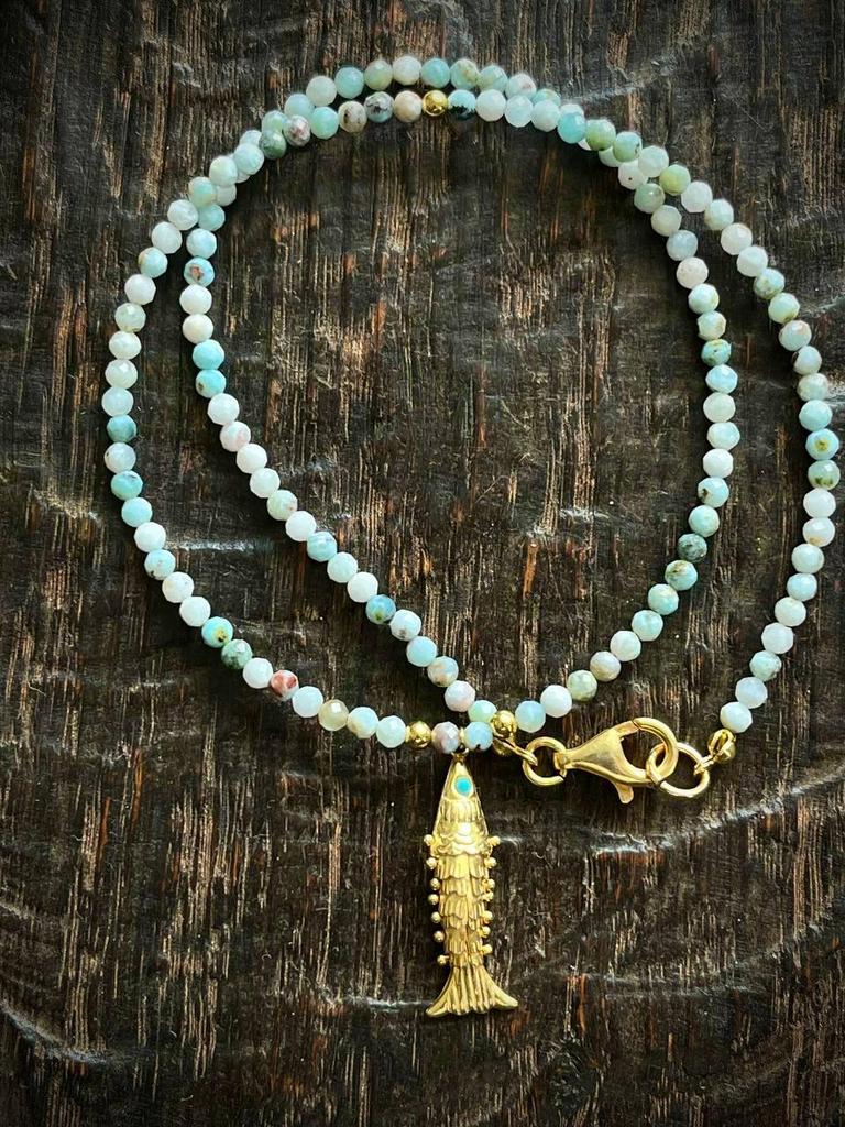 ожерелье из ларимара с подвижным кулоном