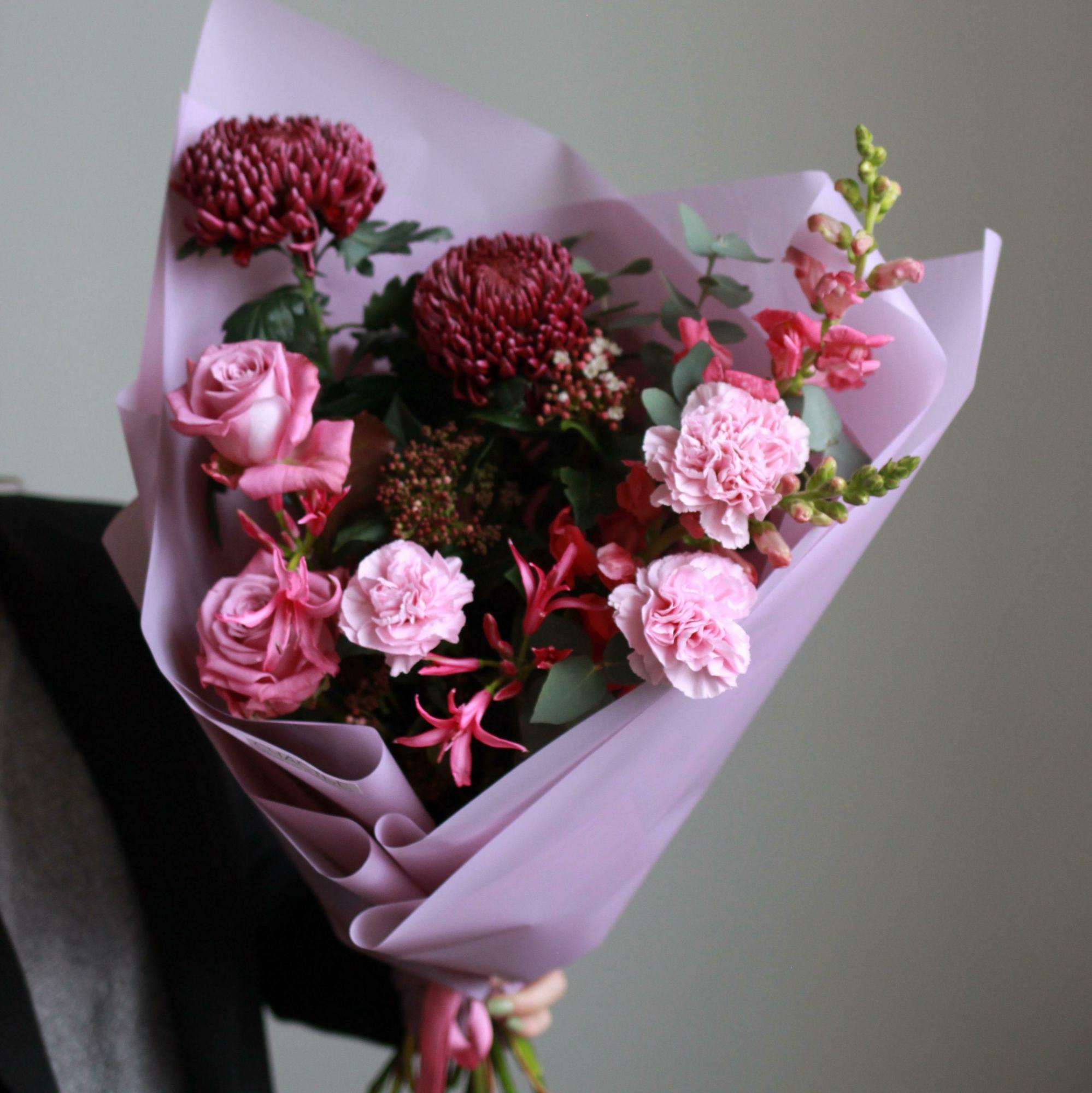 Букет Винный с розовыми акцентами