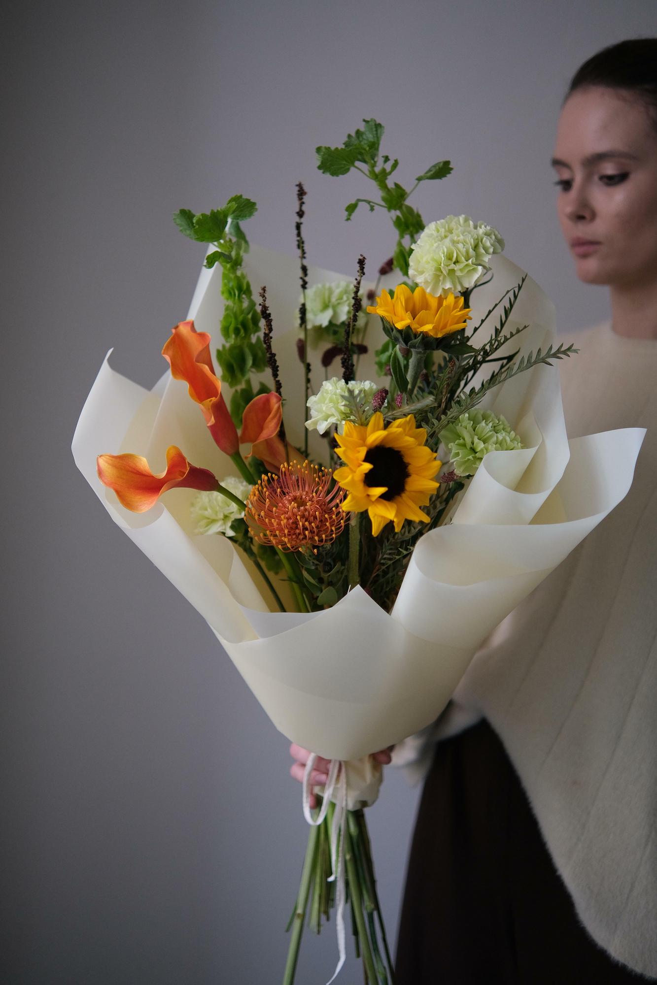 Осенний букет в желто-зеленой гамме