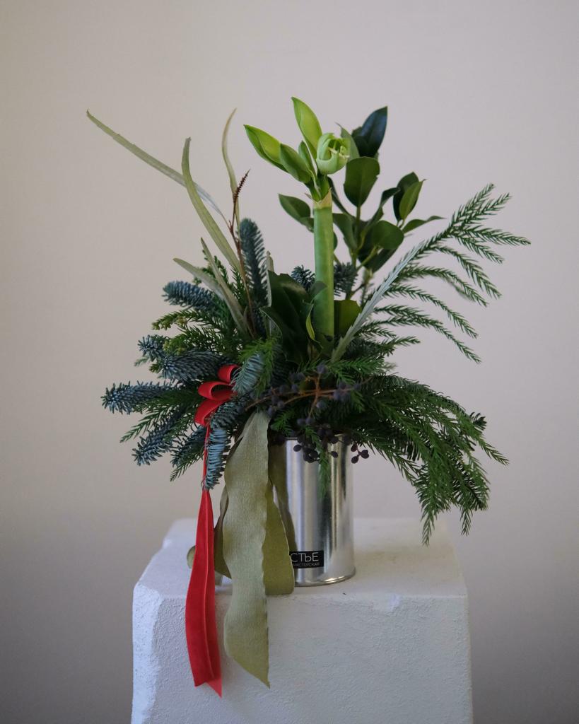 Композиция с амариллисом и лентами