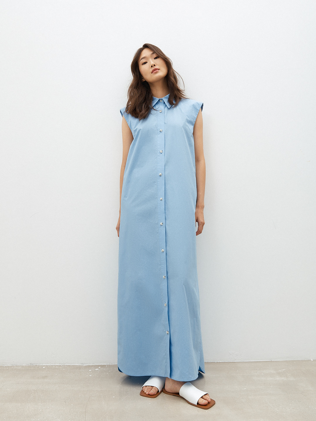 Платье-рубашка из хлопка без рукавов