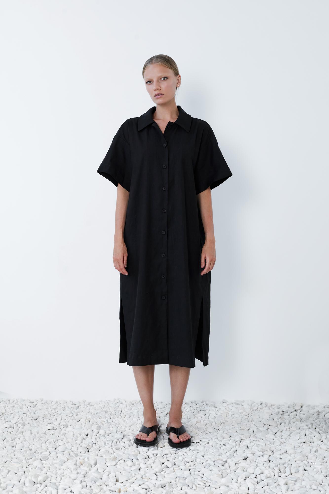 Платье-рубашка с короткими рукавами