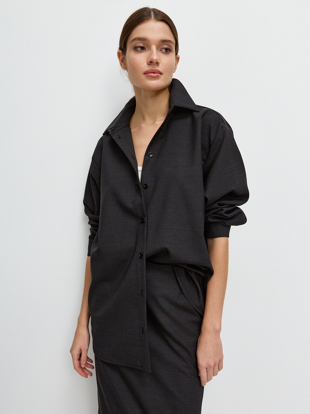 Рубашка мужского кроя из костюмной шерсти