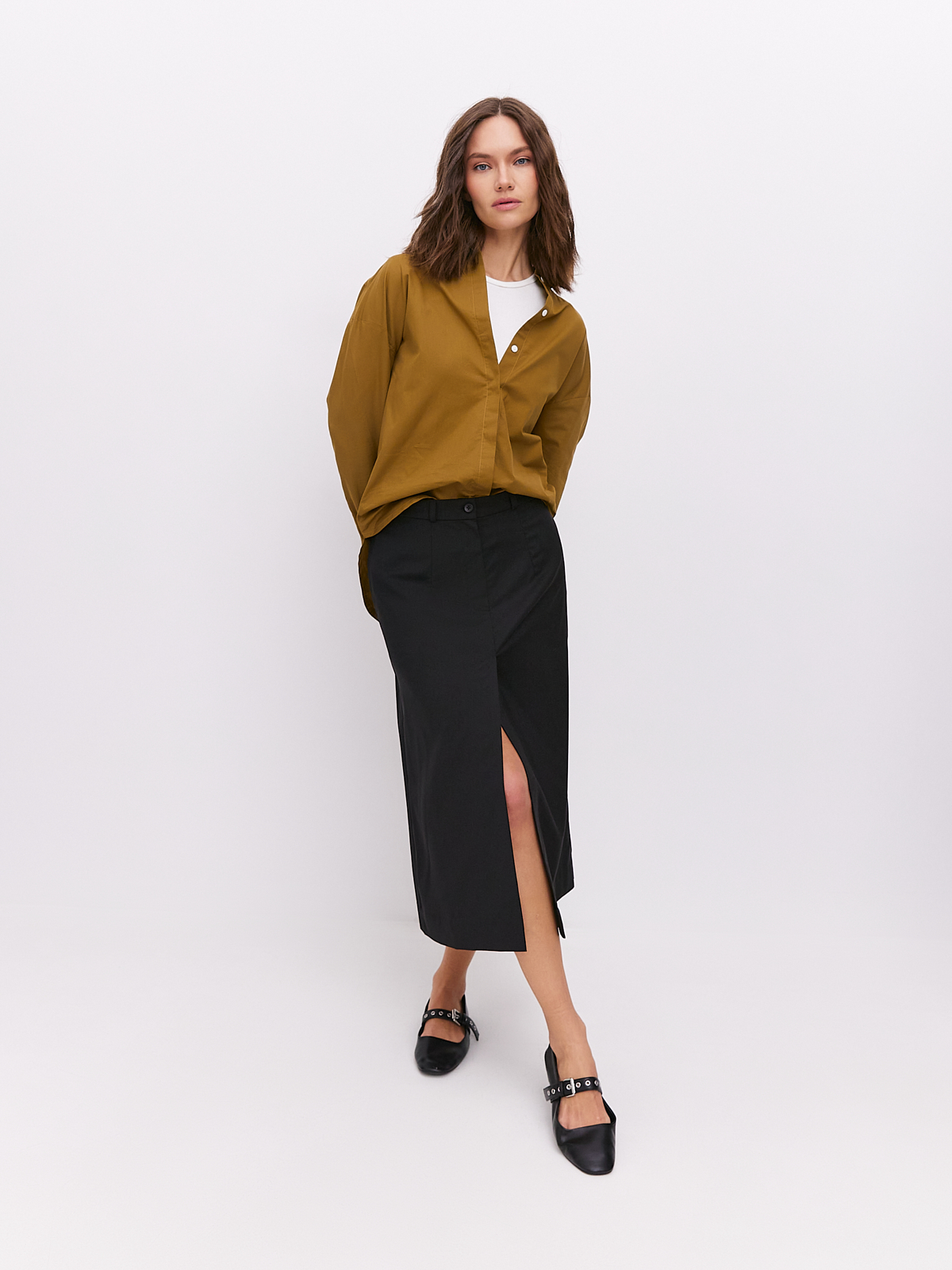 Юбка миди со шлицами из шерсти