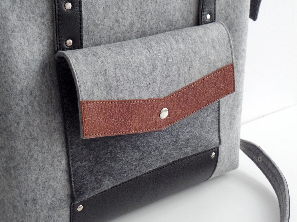 Портфель светло-серый с коричневой и черной кожей