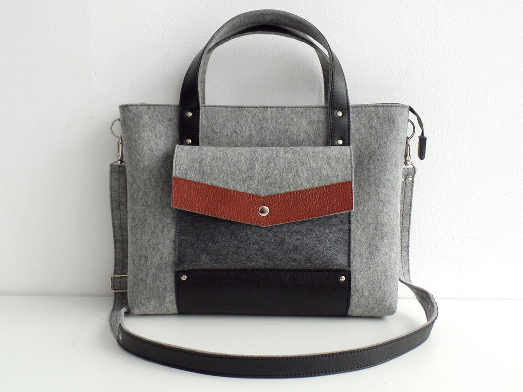 Портфель светло-серый с коричневой и черной кожей