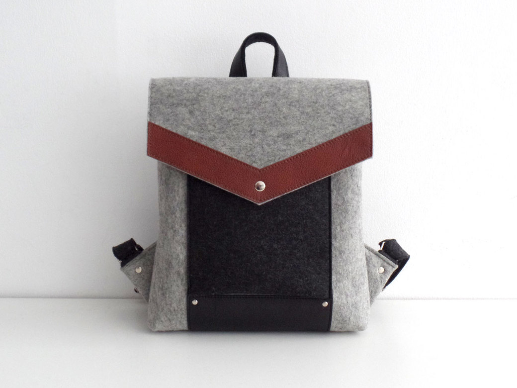 Рюкзак светло-серый с коричневой и черной кожей