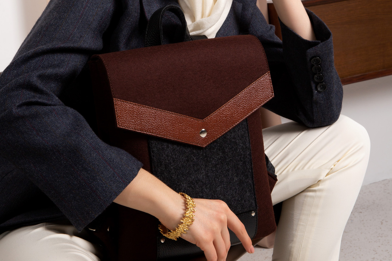 Рюкзак шоколадный с коричневой и черной кожей