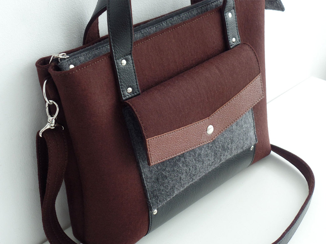 Портфель шоколадный с коричневой и черной кожей