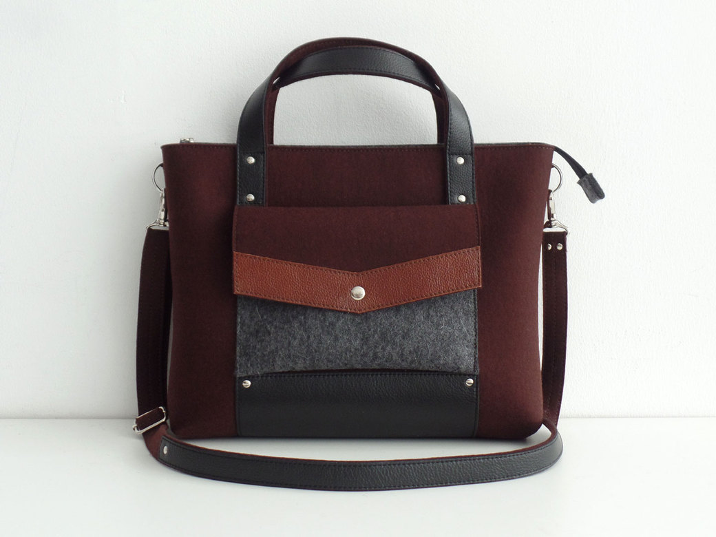 Портфель шоколадный с коричневой и черной кожей