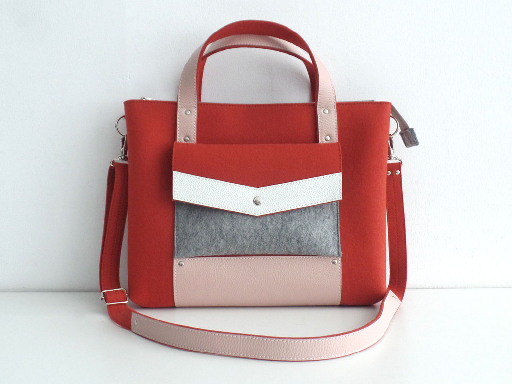 Портфель терракотовый с белой и пудровой кожей