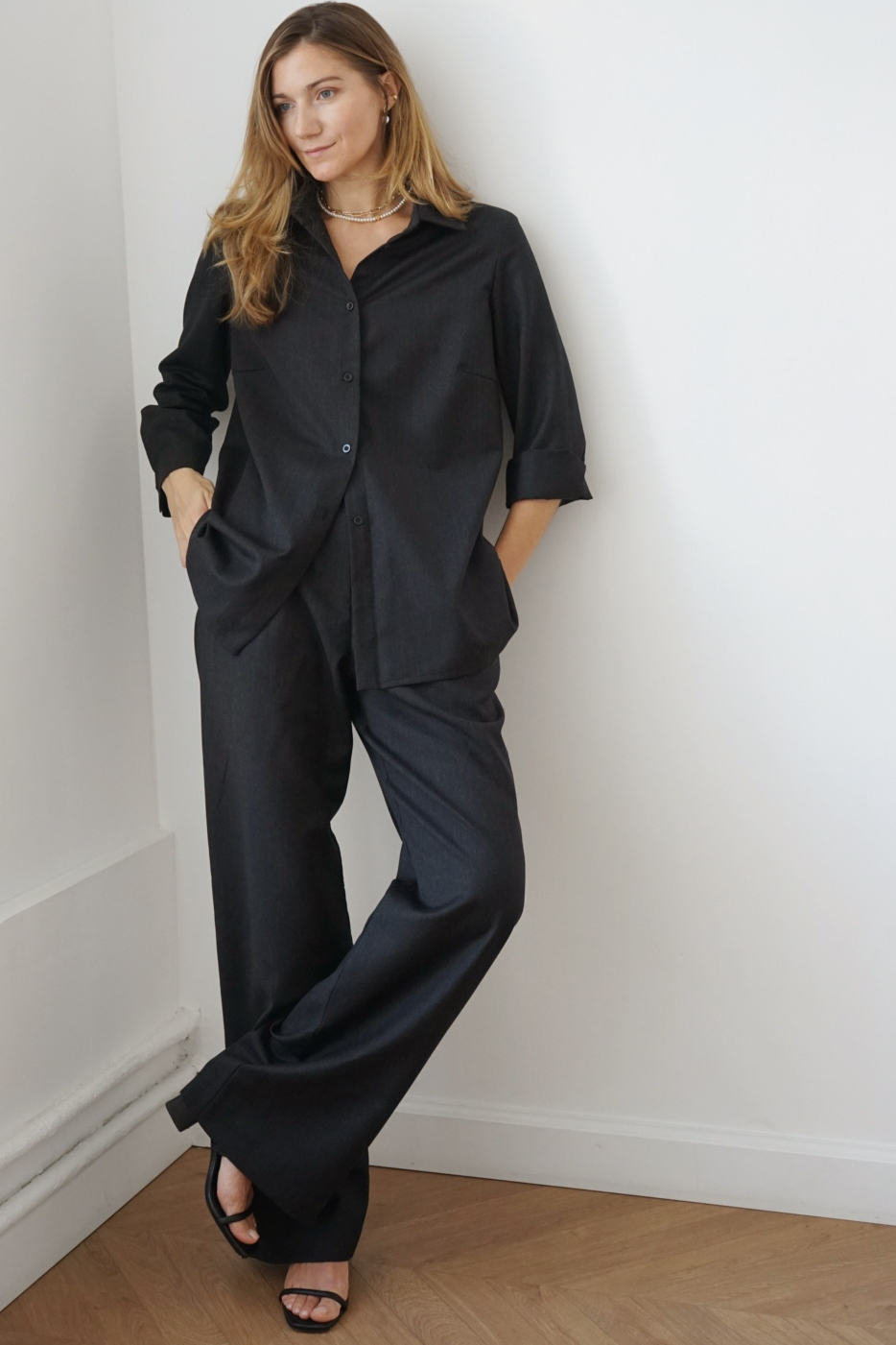 Брюки с высокой посадкой на резинке прямые из шерсти