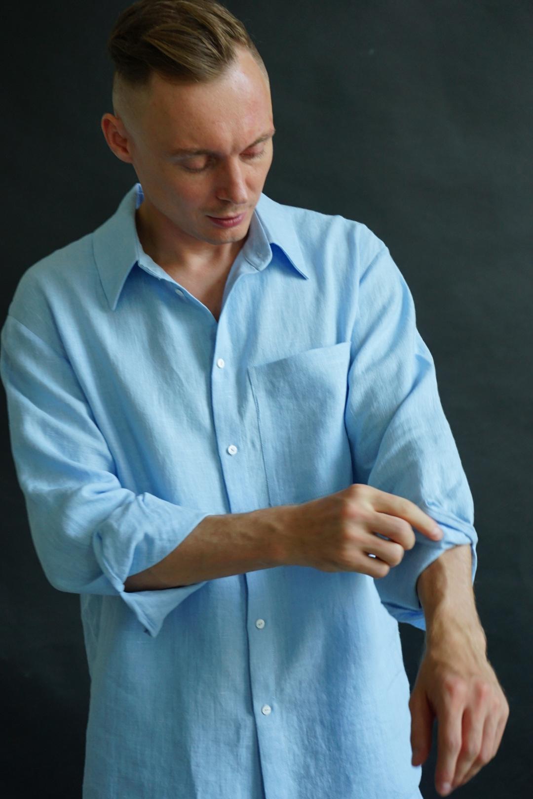 Рубашка из льна со спущенным плечом мужская