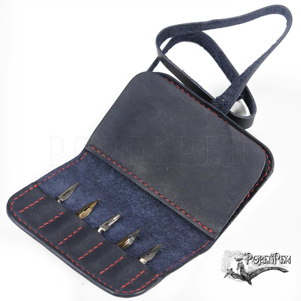 Кожаный пенал для ПЕРЬЕВ. NAVY BLUE