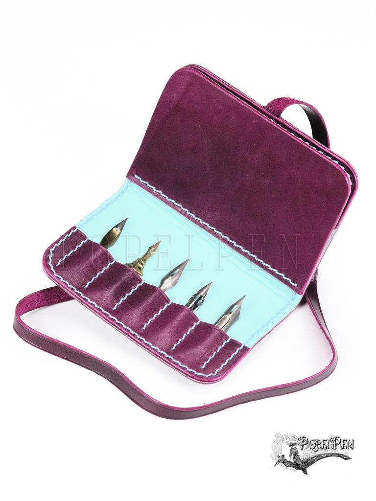 Кожаный пенал для перьев Фуксия неон mints