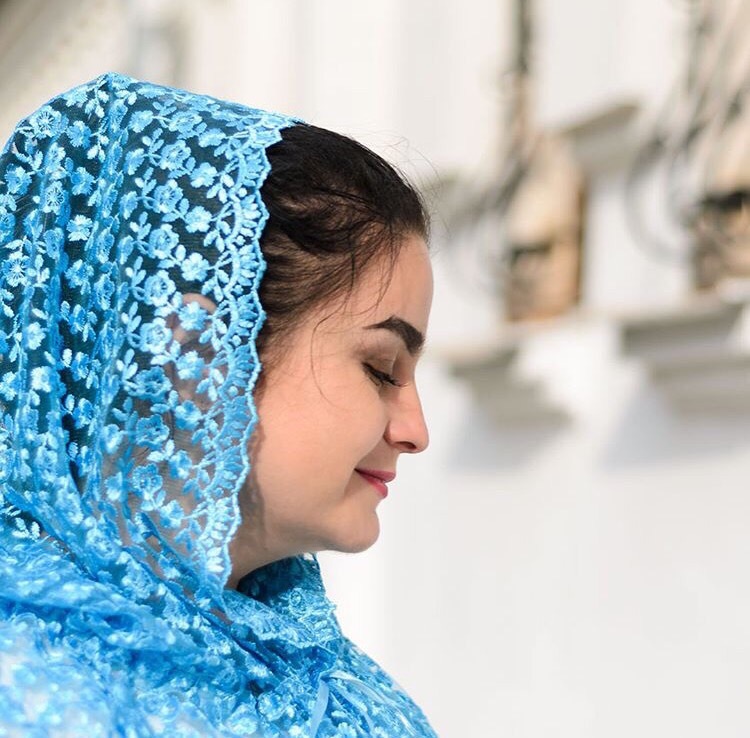 Церковный капюшон Голубой гипюр