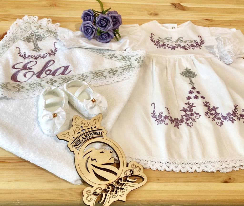 Крестильное именное платье «Крестик с веточкой»